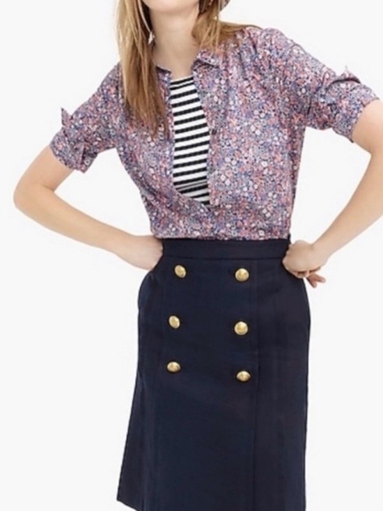 J. Crew Dresses & Skirts - J. Crew Navy Linen Sailor Skirt with Gold Buttons